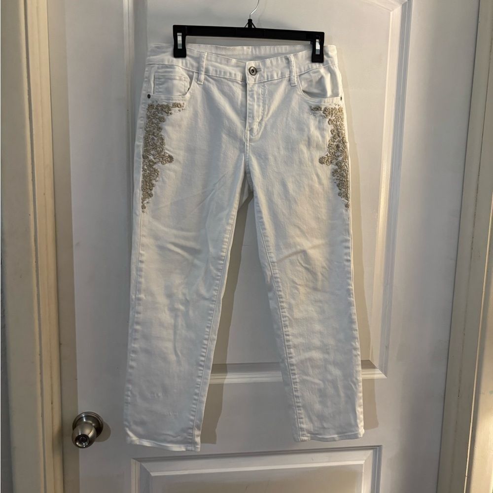 Women's White Soft Surroundings Jeans with Silver Embellishments Sz 6